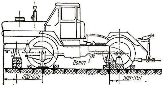 схема подъёма домкратами трактора Т-150К