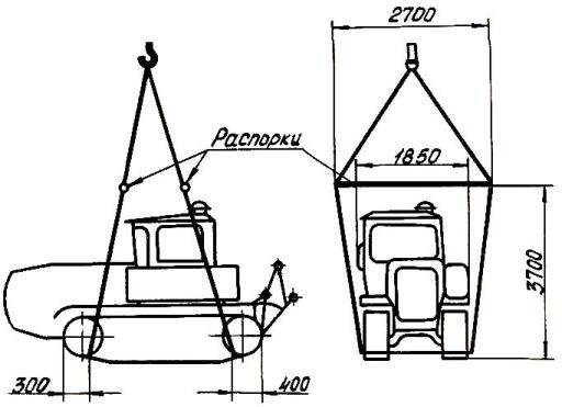 Схема строповки трактора ДТ-175С «Волгарь» тросами