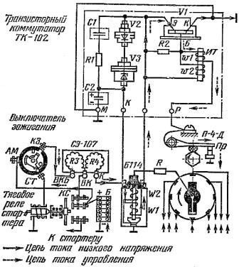 Схема контактно-транзисторной системы зажигания