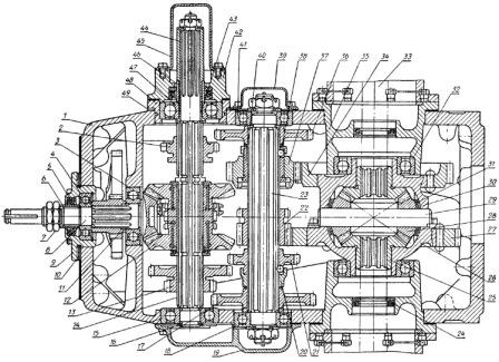 Главная передача (горизонтальный разрез) трактора Т-25